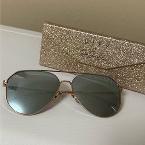 Diff Jessie James Decker Dash Gold Sunglasses with Blue Polarized Lenses